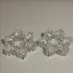 Vintage Partylite Set of 2 Clear Crystal Snowflake Tea Light Holders (P9462)